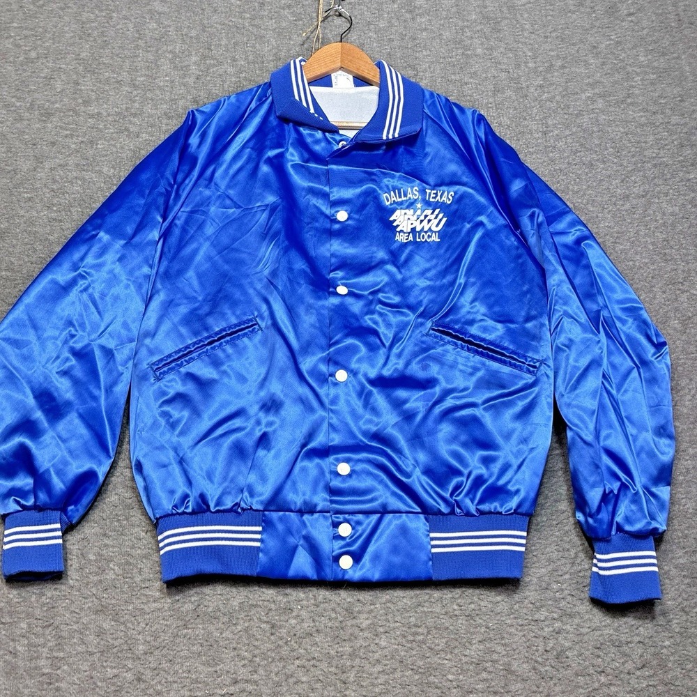 Vintage 80s 90s American Postal Workers Union APWU Snap Satin Bomber Jacket L
